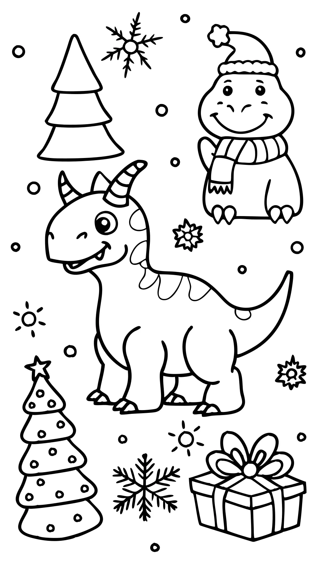 Página para colorear de Navidad de dinosaurios